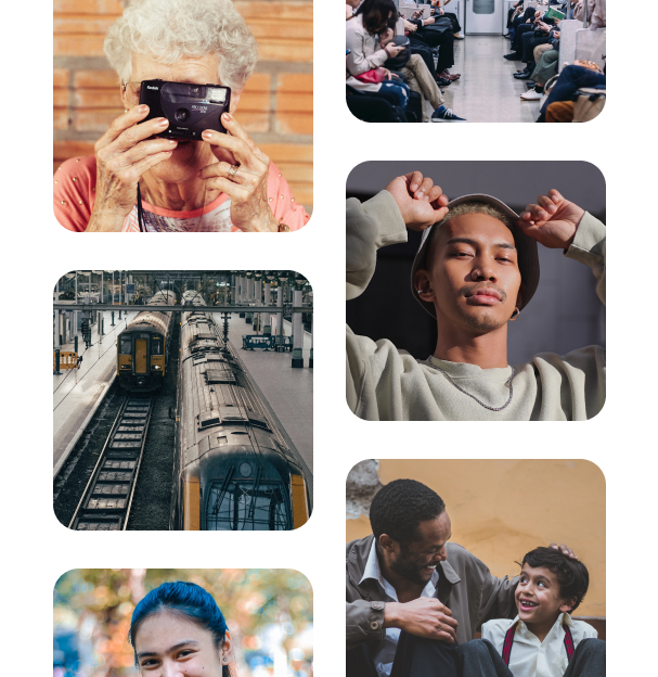 An image displays a collage of six photos featuring diverse people and scenes.